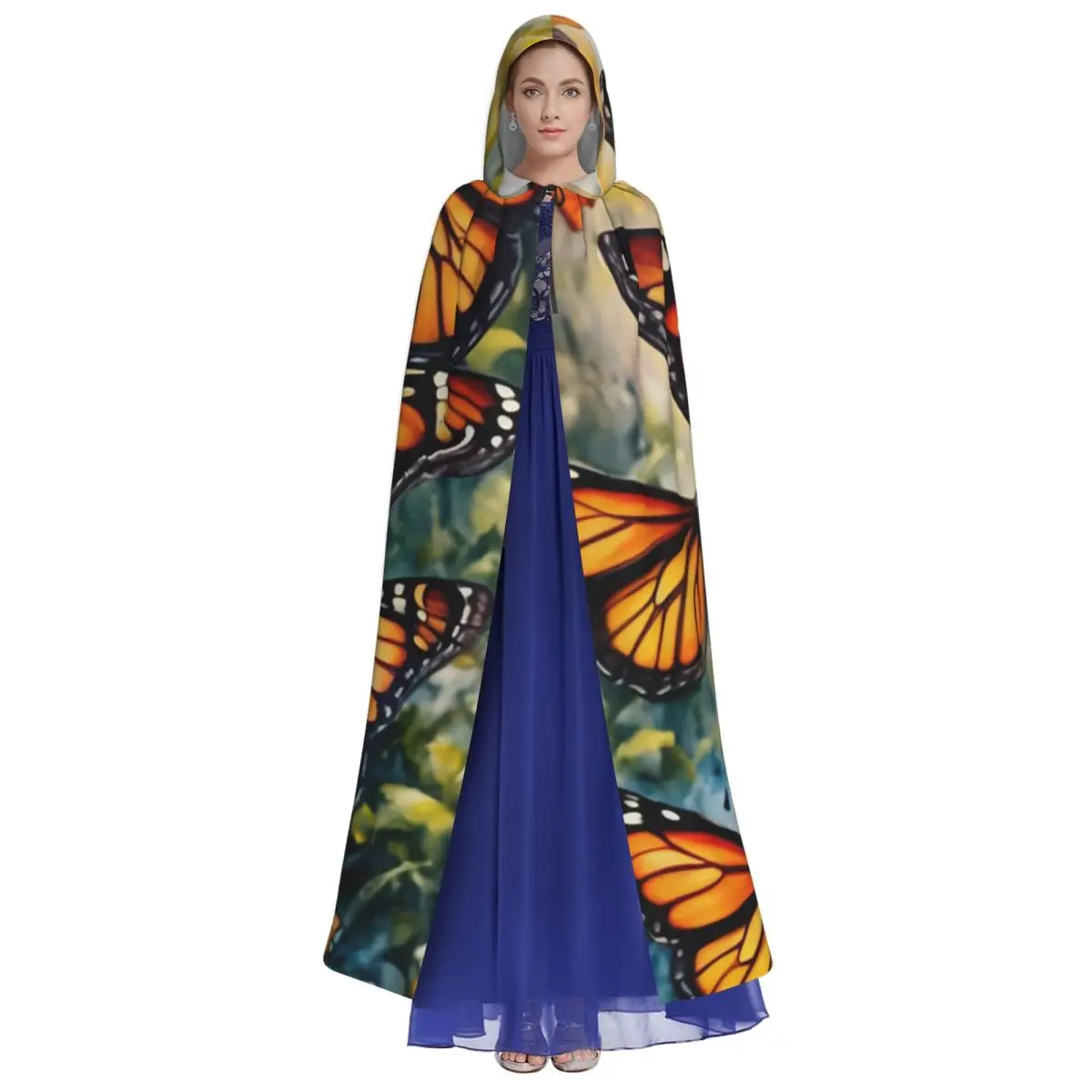 الخيال فراشة طويلة مقنعين عباءة الساحرة القرون الوسطى زي تأثيري كيب هالوين معطف الكبار للجنسين