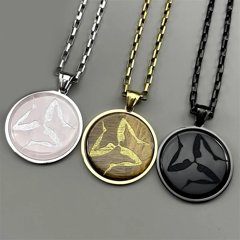 Celtic Culture Triskelion Symbol Pendant Necklace For Women Men Natural Stones Stainless Steel Three Legs Chain Jewelry Gift