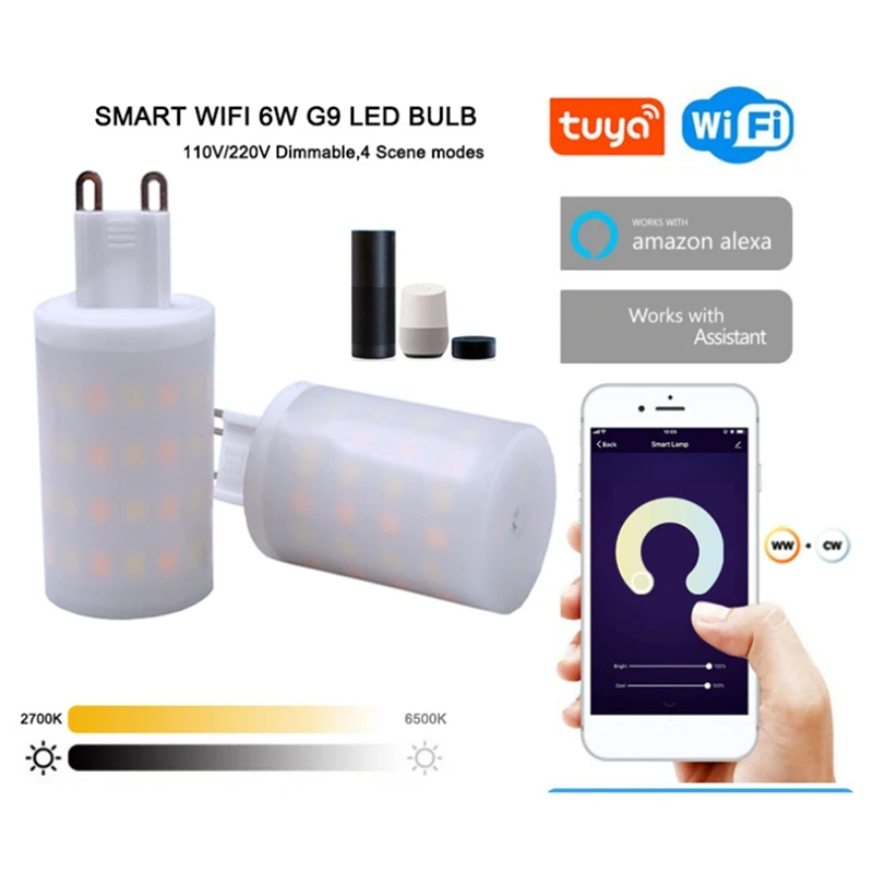 TKOH-Tuya Wifi G9 Luce intelligente dimmerabile G9 6W Lampada a LED Lampadina Luce intelligente Controllo vocale Lampadine LED intelligenti