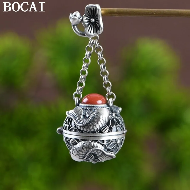 

BOCAI NEW S925 Sterling Silver Vintage Personality Openable Sachet Pendant