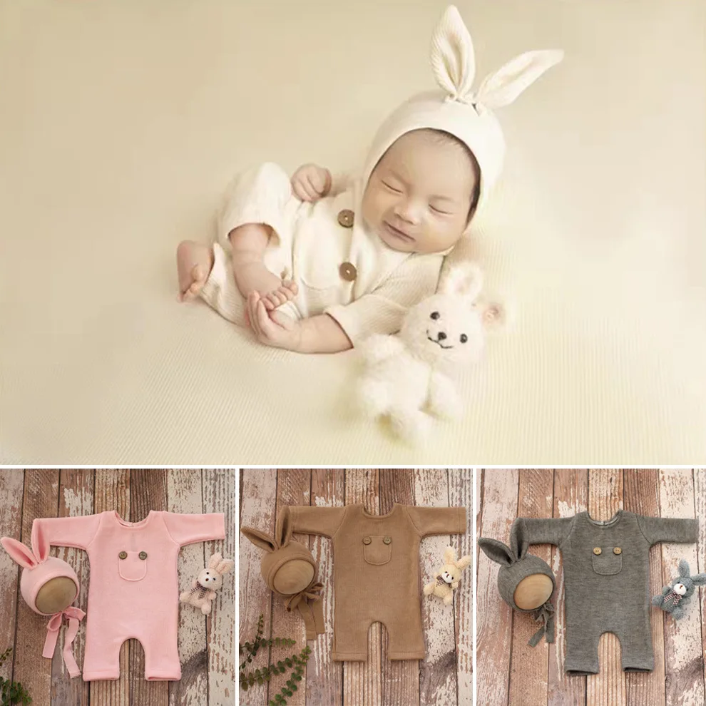 

3Pcs/set Newborn Photography Prop Romper Clothes Rabbit Hat Doll Studio Baby Photo Accessories Outfits Fotografia Jumpsuits