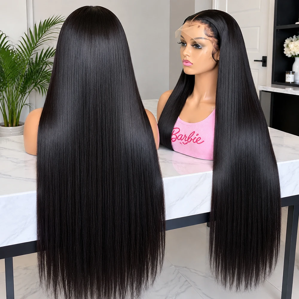 13x6 Real HD Lace Front Wig Ultra-fitted Cap Design 200% Density Bleached Single Knot Pre-Plucked Vivid Hairline 0.10mm Ultra-thin Invisivle Lace Wig Straight 40 Inch