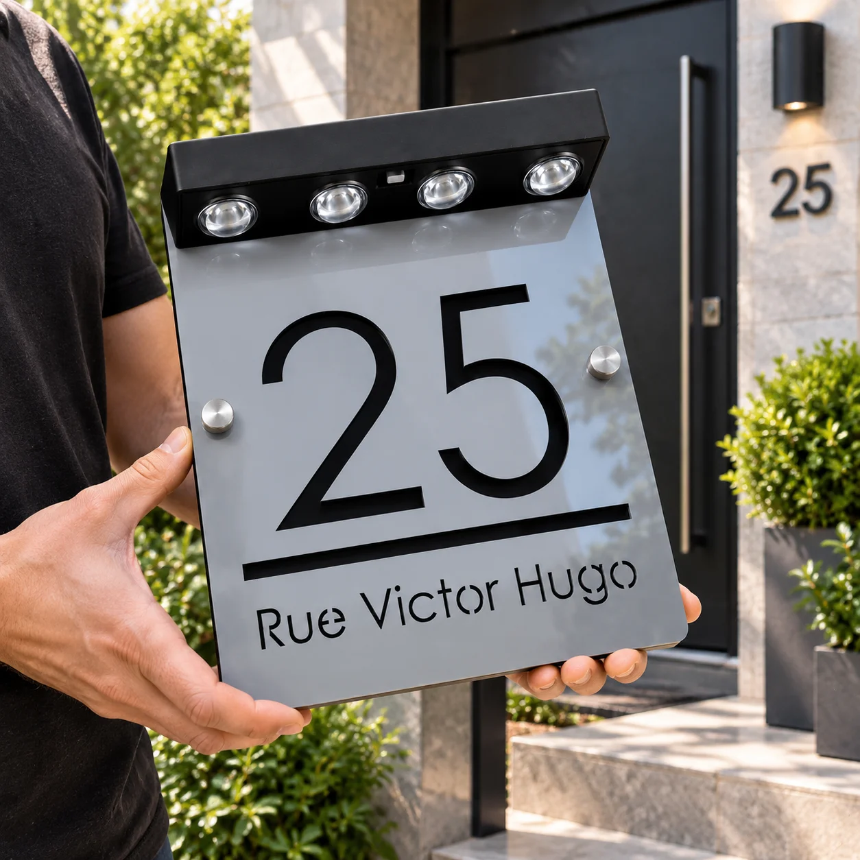 Personalized Solar LED House Number Sign Custom Acrylic Lighted Address Plaque with Family Name Outdoor Door Wall Decor