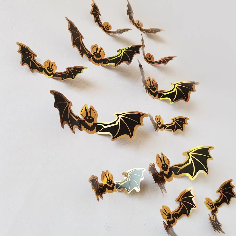 Unique Bat Design Stickers Halloween Bat Wall Sticker Set for Spooky Home Decor 3d Flying Bat Decals Black Charms for Halloween