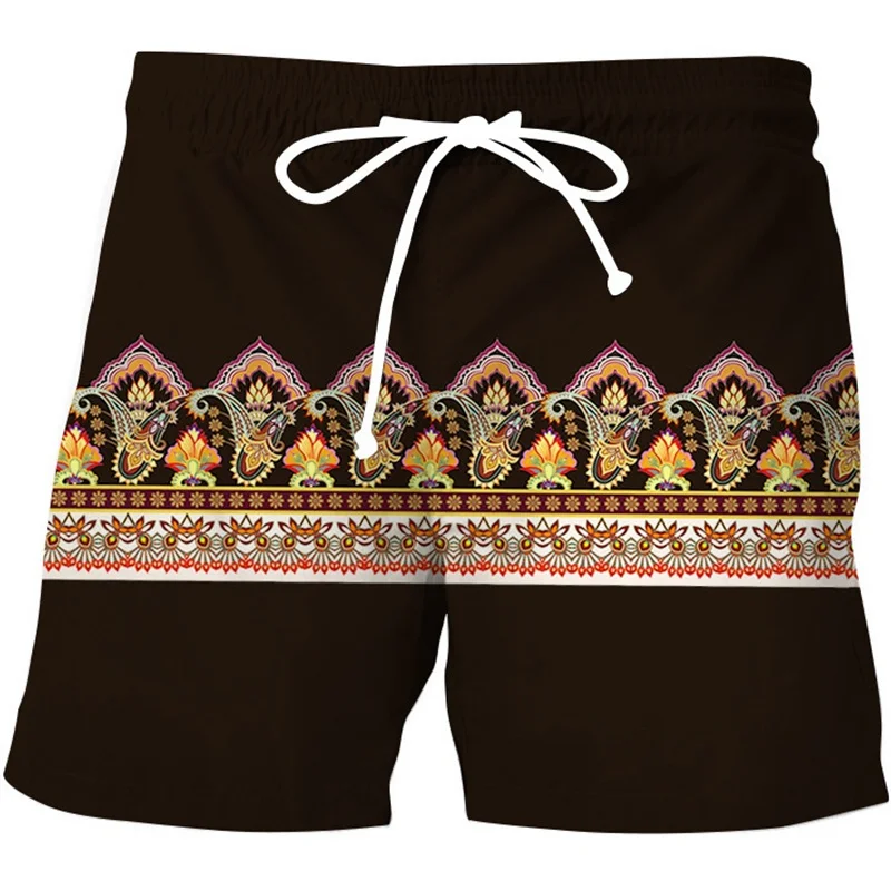 

Colorful Ethnic Pattern Beach Shorts For Men Exquisite 3D Printed Swim Trunks Summer Vacation Short Pants Loose Board Shorts