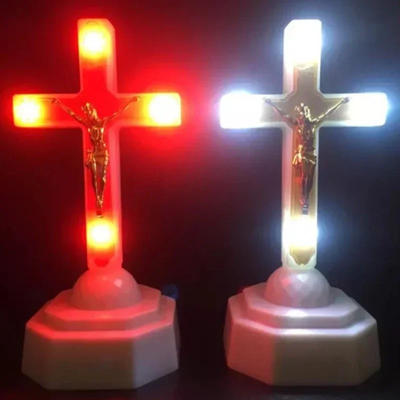 

LED Light Christ Jesus Cross Home Church Pray Ornaments Souvenirs Crucifix