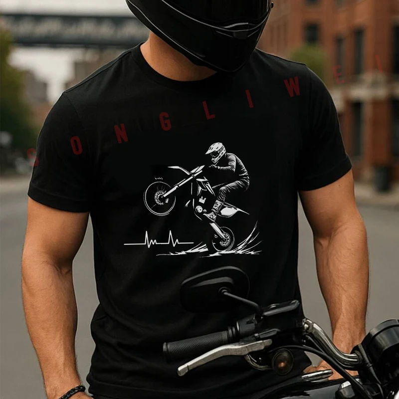 

Real Motorcycle Graphic Men's T Shirt Moto Casual Dress Cotton Round Neck Short Sleeved T-shirt Tees