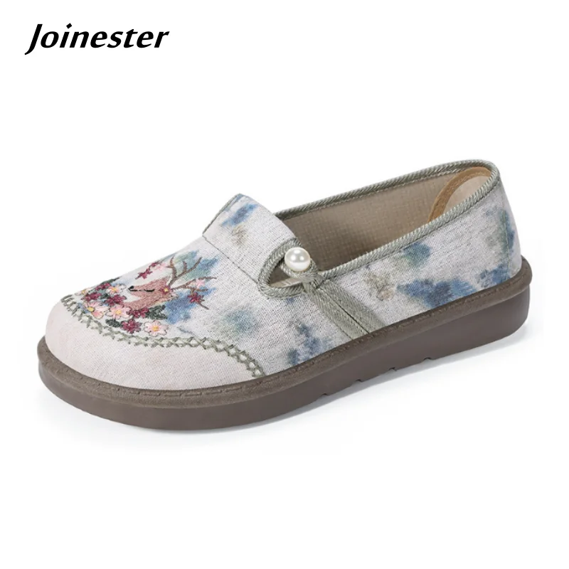 

Women's Wide round Toe Embroidered Fabric Loafers Ethnic Casual Flats Comfortable Walking Shoes for Spring Summer