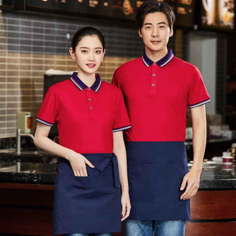 Hotel Waiter Women's Short-Sleeved T-shirt Custom Logo Men's Restaurant Ding Room Catering Kitchen Hot Pot Summer Work Clothes