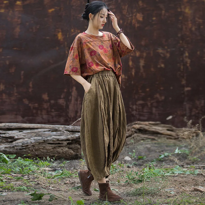 Retro Cotton Linen Lantern Pants Spring Summer Women Loose Harem Pant Original Design Harajuku Y2k Trousers Mujer Pants