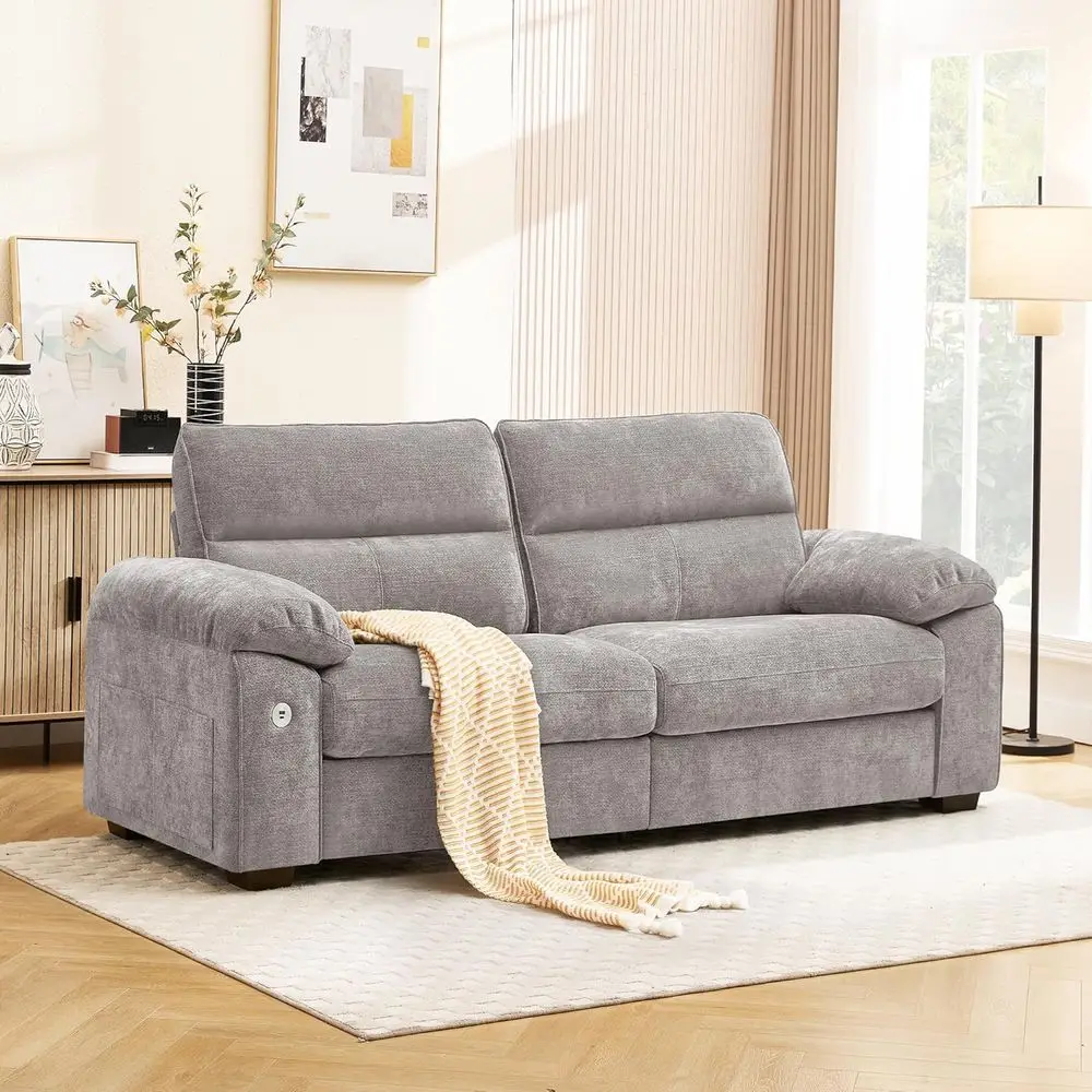 

72-серое двухместное сиденье из синели с глубоким сиденьем и подушками для зарядки через USB и моющиеся для небольших помещений