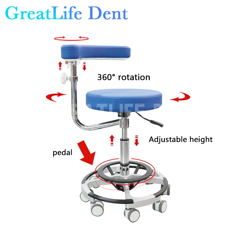 GreatLife Dent Dentist Seat Mobile Office Chair Pedal Swivel Adjustable Lift Stool Hydraulic Tattoo Massage Salon Chair