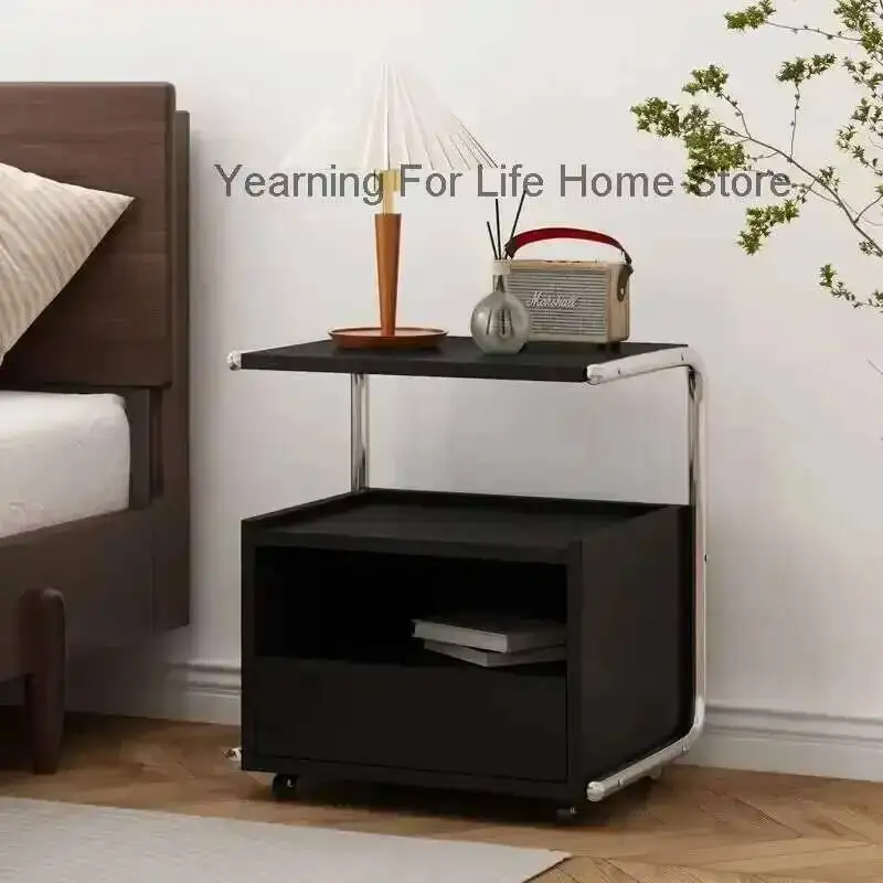 

Movable Bedside Table Solid Night Stands Wood for Bedroom with Roller Nightstands Storage Cabinet for Home Bedroom Furniture