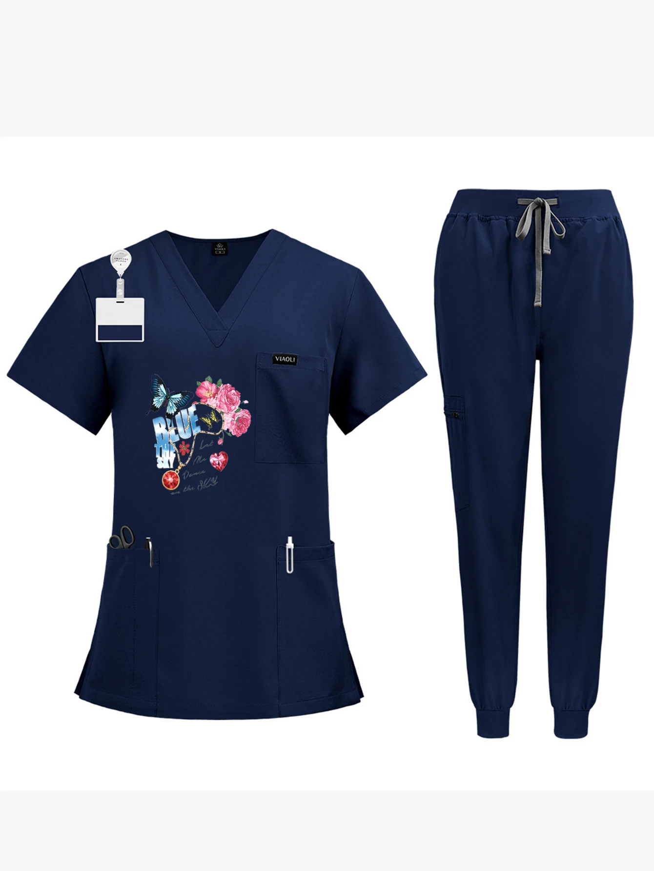 Custom/DIY/Exclusive Prints - Solid Stretch Scrubs (Unisex Set) SPA Nurse Outfits Lab Coats Workwear