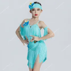 Fringe Latin Dance Dress Girls Latin Dance Clothes Kids Competition Salsa Costume Child Cha Cha Rumba Ballroom Tango Dresses