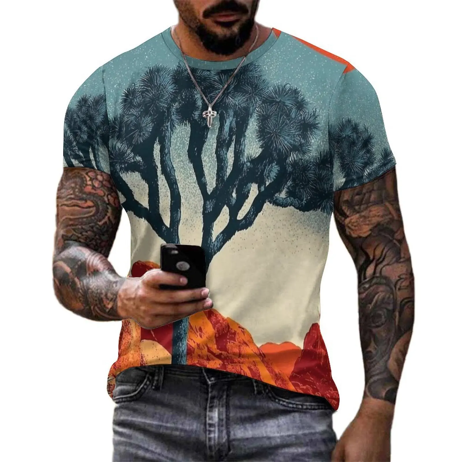 Couple Joshua Tree National Park Vintage Travel Poster T Shirt Fashion T Shirts Short-Sleeve Graphic Tshirt Casual Big Size Tees