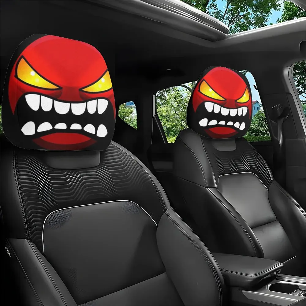 2 pieces of angry and funny expression printed car headrest covers, washable, easy to install, stain-resistant and oil-resistant