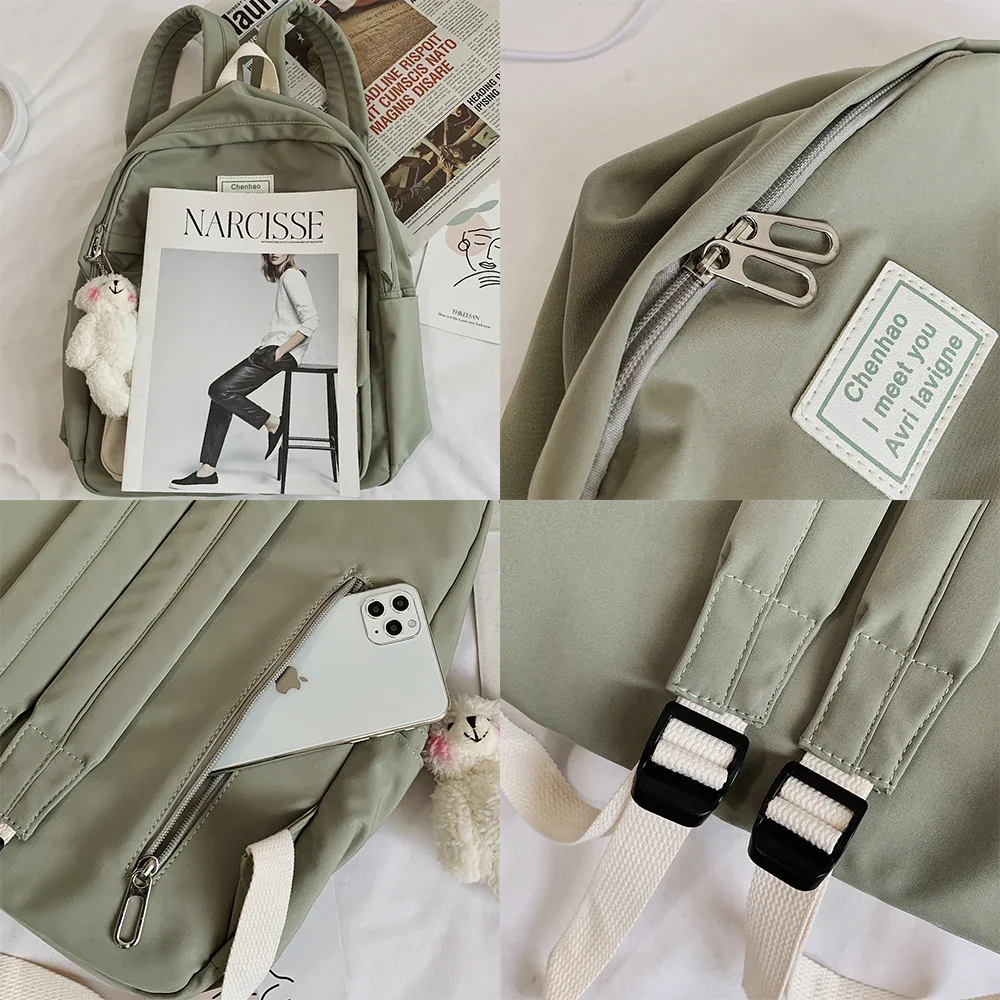 Sac à Dos Mignon en Nylon pour Femme, Cartable d\'École à Fleurs, Harajuku, Kawaii, Carillon à la Mode