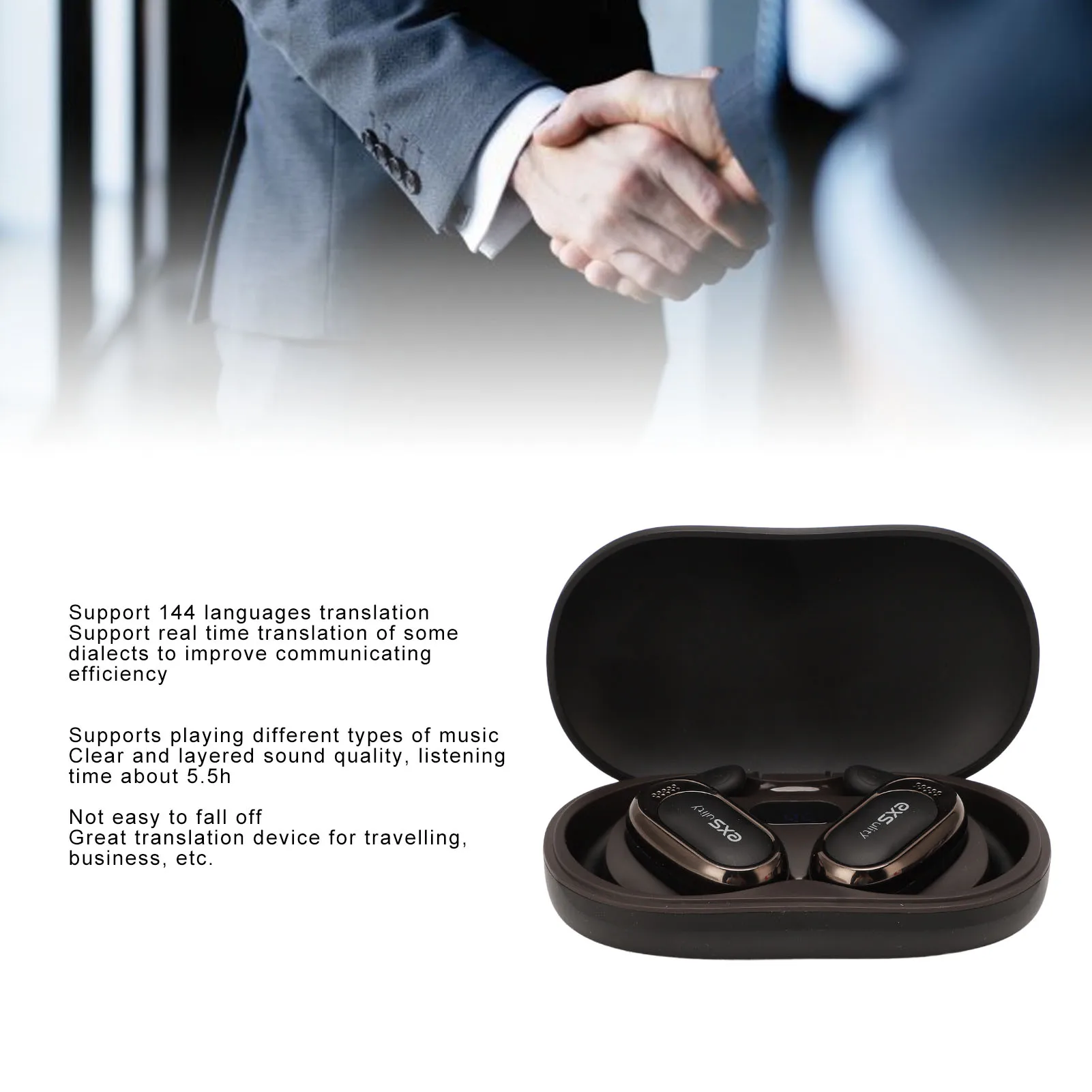 سماعات أذن مترجم اللغة تدعم 144 لغة ترجمة بلوتوث 5.4 سماعات أذن لاسلكية مترجم سفر الأعمال