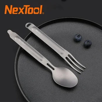 NexTool 티타늄 스푼 스포크 세트, 야외 휴대용 재사용 캠핑 식기, EDC 환경 피크닉 조리기구 커트레이