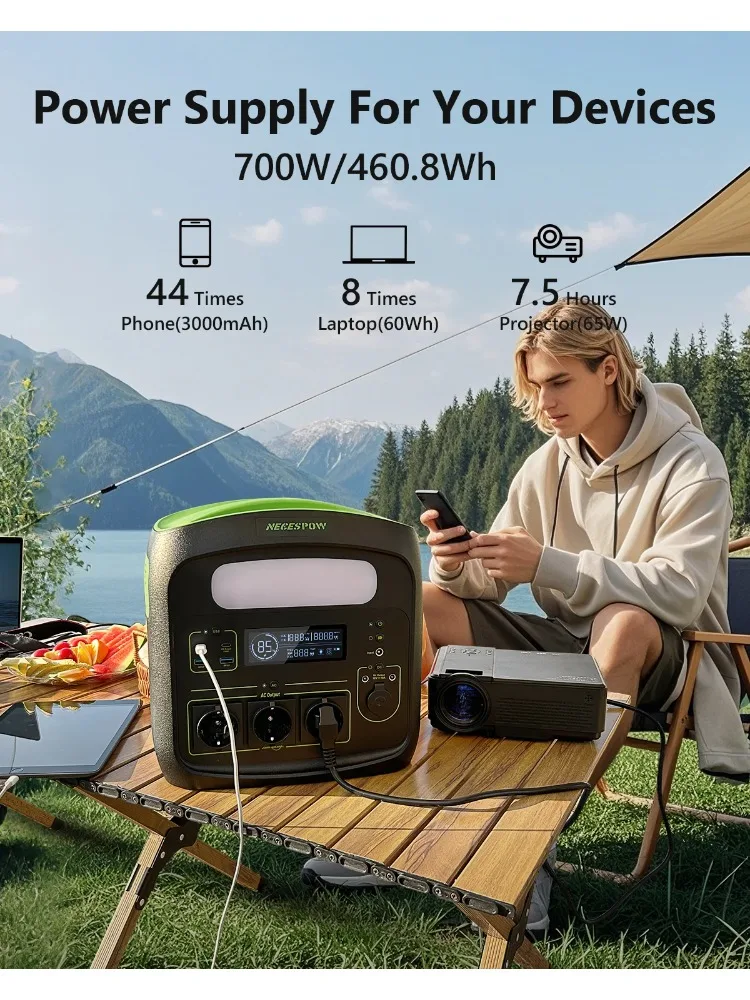 Draagbare krachtcentrale 700W 460.8Wh zonnegenerator LiFePO4 batterij, voor thuisgebruik, kamperen, mobiele accu 220V - afbeelding 2