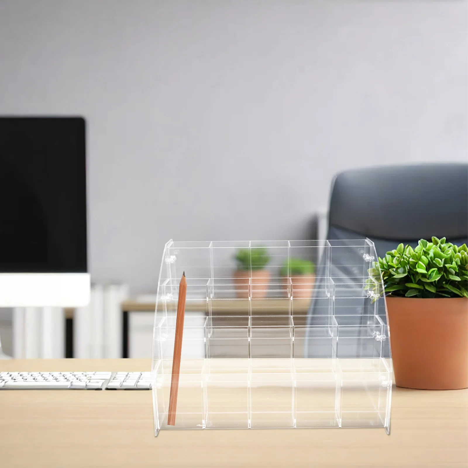 

Transparent Acrylic Pen Holder Stand Tiered Pencil Organizer Stable Desktop Stationery Display Accessory Pen Holder