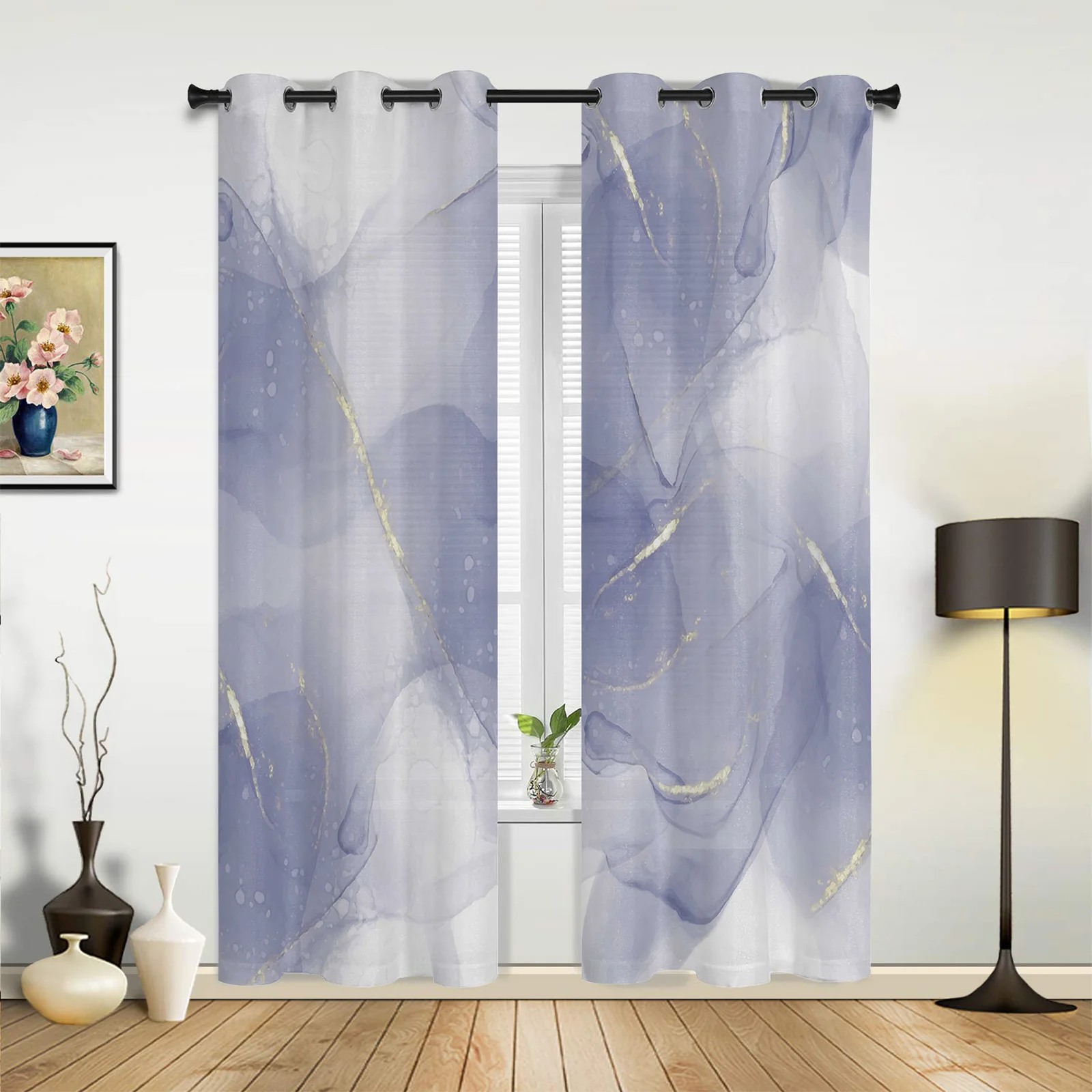 

Purple Marble Abstract Window Curtains for Living Room Bedroom Kitchen Window Treatments Valance Home Decor Drapes