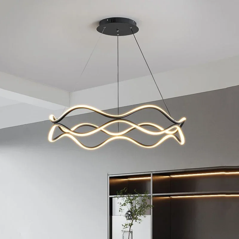 

Nordic Minimalist Chandelier Black Luxury Ring Artistic Pendant Lamp Living Room Bedroom Home Decorative Hanging Kitchen Lights