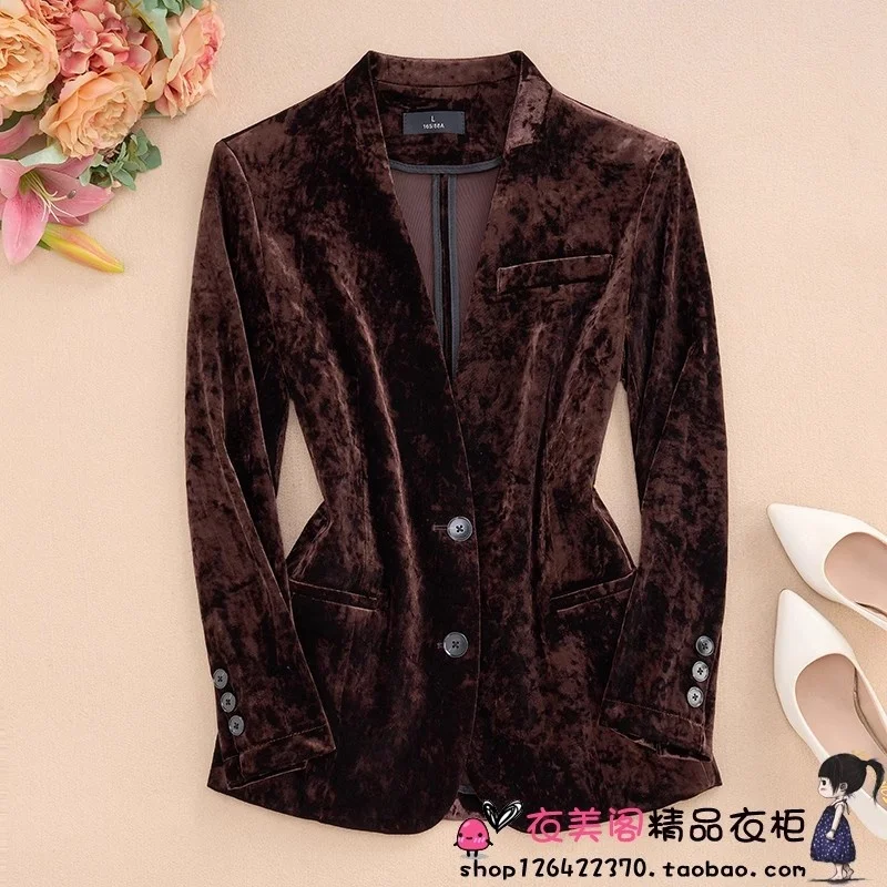 봄과 가을 새로운 프린트 칼라리스 벨벳 정장 재킷 하이 엔드 긴팔 여성 OL 전문 블레이저 코트 w1141 ﻿