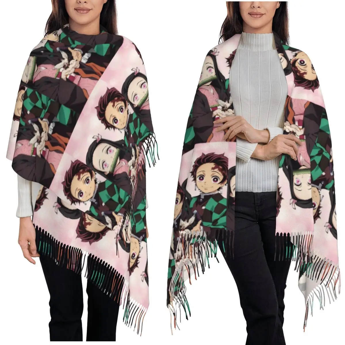 

Anime Demon Slayer Muichiro Tokito Kimetsu No Yaiba Scarf Tassel Scarves for Women Shawls and Wraps Long Fall Winter Shawl Wrap