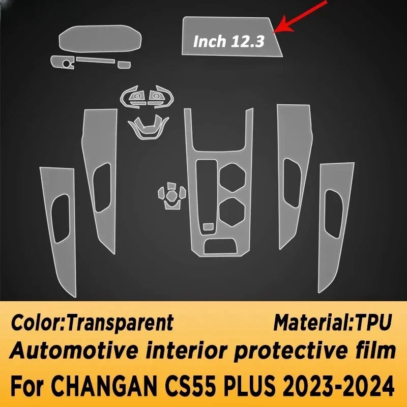 Dla CHANGAN CS55 PLUS 2023 2024 Konsola środkowa drzwi samochodu Media Deska rozdzielcza Nawigacja TPU Folia ochronna przed zarysowaniami Wnętrze