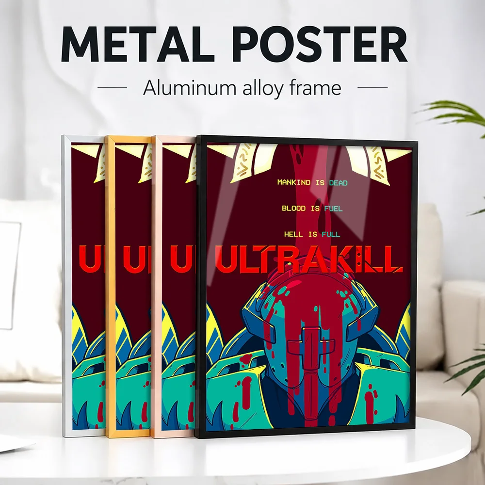 Ultrakill Game Framed Aluminum Metal Poster Customized Photo Immersive Adventure Style Wall Art For Bedroom And Study Fan Gift