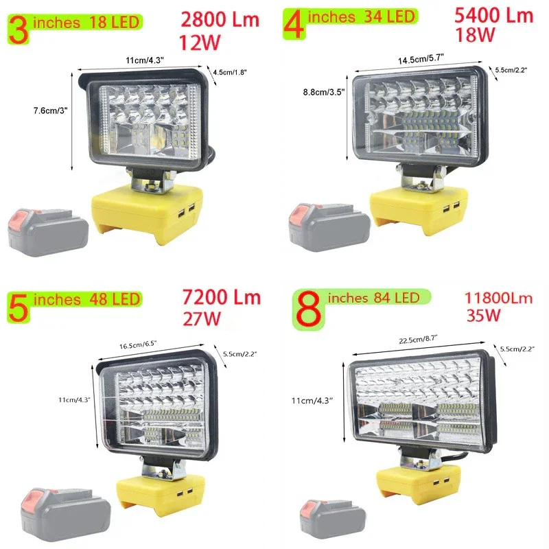 18W 34LED 5400Lumens Work Light Flashlight for Dewalt 18V 20V Lithium Battery Portable Lantern Tool Lamp Low Voltage Protection