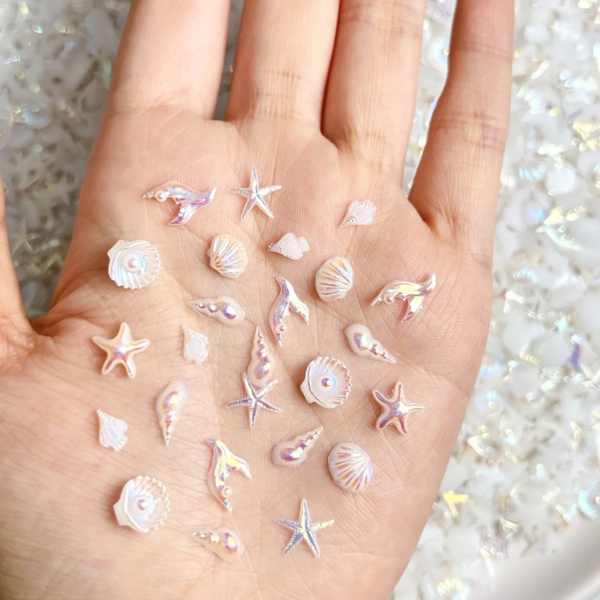 30 PCS water blue mermaid themed crafts, cartoon nail accessories, ocean resin accessories, mermaid tails, shells, starfish bead