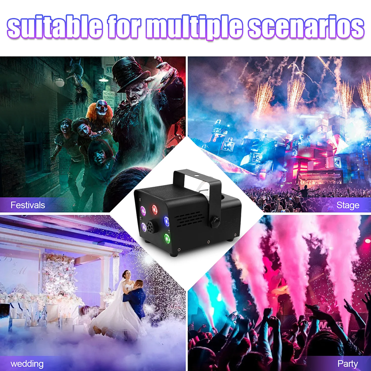 U'King 500W Fog Machine 5PCS RGB LED Beads Smoke Machine Wireless Remote Control Stage Fogger Ejector for DJ Party Christmas