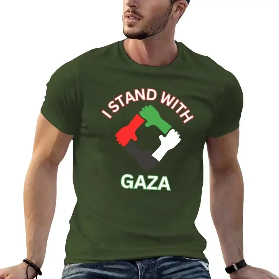 I Stand with Gaza Men\'s Cotton T-shirt Quick Dry Breathable Summer Short Sleeve Clothing Tops