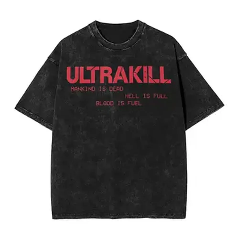 Game Hell is Kill Ultrakill Shooter Graphic T-shirt Washed Oversized T Shirt Men's Women's Clothing Pure Cotton Short Sleeve Tee