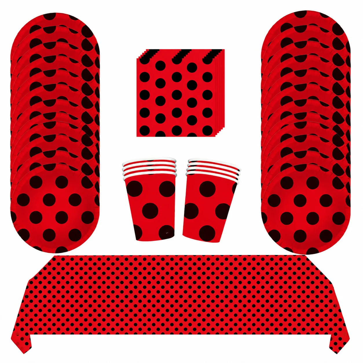 Rot-Schwarze Polka-Dot Marienkäfer Geburtstagsparty Dekorationen Einweg-Geschirr Pappteller Becher Babyparty Mädchen Partyzubehör