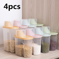 4pcs Food Storage Box Jar Can For Kitchen Grain Dried Fruit Snack Cereal Dispenser With Pour Lid Plastic Container 1.9L /2.5L