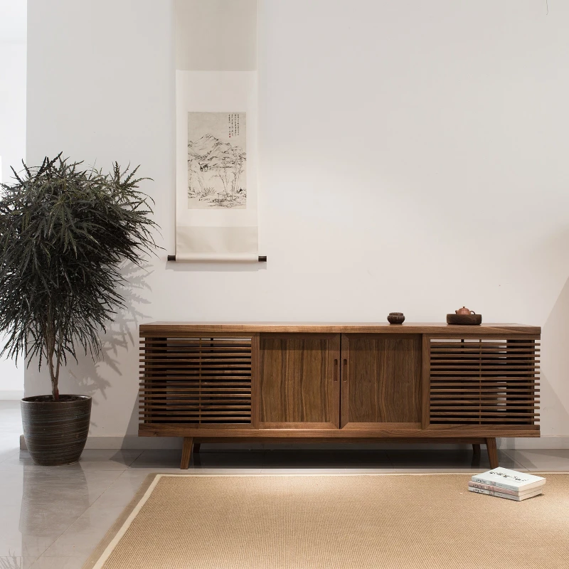 

Solid wood black walnut TV New Chinese audio-visual combination Living room Solid wood floor