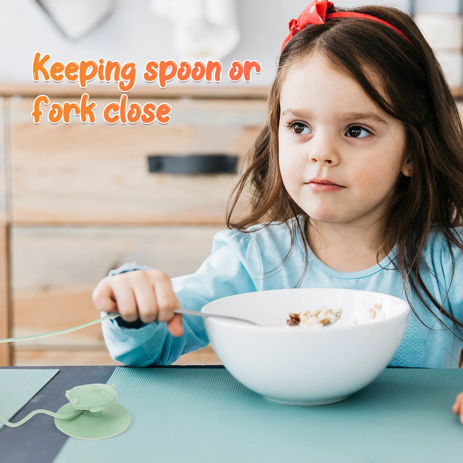 1Pair Reusable Silicone Utensils Holder Strap with Suction Cup Bottom for Infant Spoon Fork Stability Prevent Falling Dining