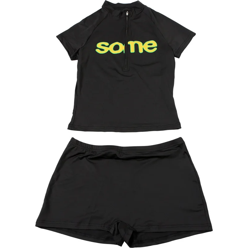 Combinaison Courte Sexy Bicolore Manches Courtes Style Européen et Américain, Short Moulant, Ensemble Sportif Amincissant et Sculptant pour Femme Audacieuse