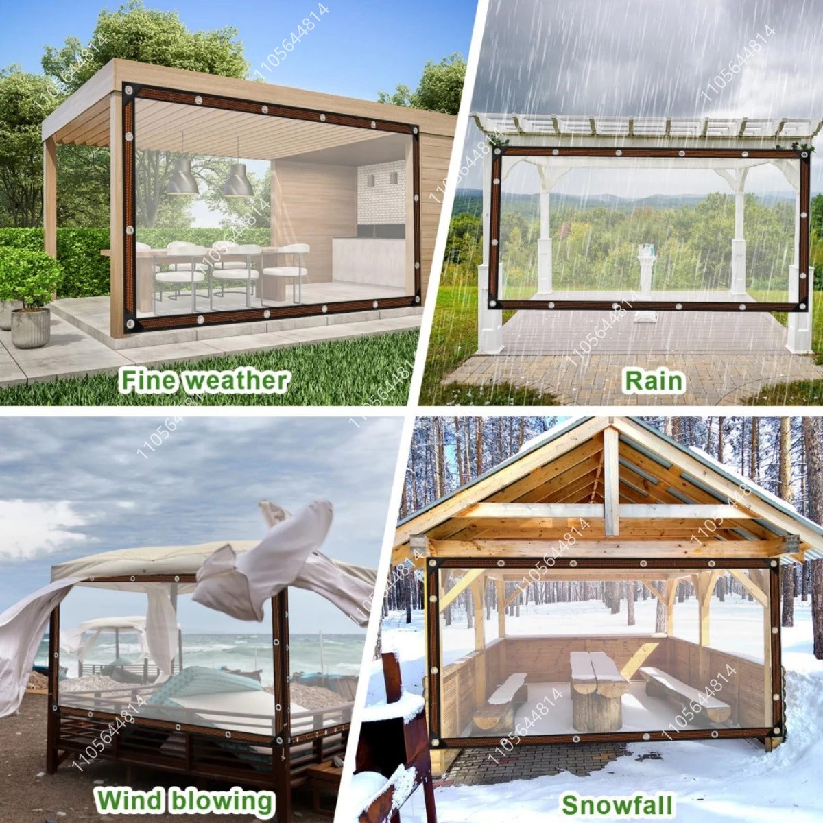 Transparente PE-Plane, winddichter Terrassenvorhang, wasserdichter transparenter Pergola-Sichtschutz mit verstärkten Ösen für den Garten im Freien – Detail 5