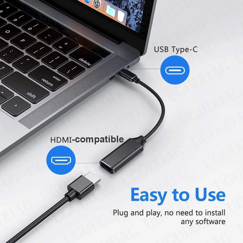 Convertidor de Cable compatible con USB C a HDMI, convertidor de Cable HDTV 4K USB 3,1 HDTV para MacBook