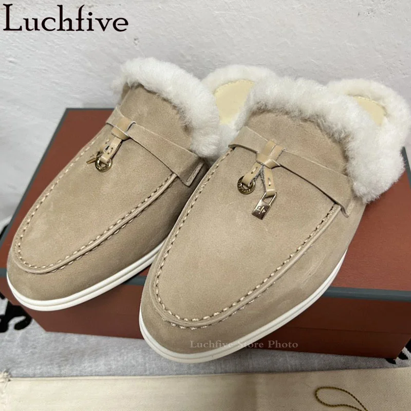 New Kid Suede Wool Flat Slippers Women Classic Quality Luxury Brand Mules Shoes female Winter Casual Warm Fur Slippers 2022