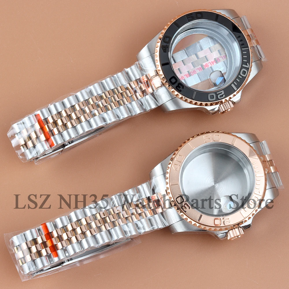 

40mm NH35 Rose-silver Watch Case Stainless Steel Jubilee Bracelet For GMT SUB Yacht MOD NH34 NH35 NH36 NH38 Movement 28.5mm Dial