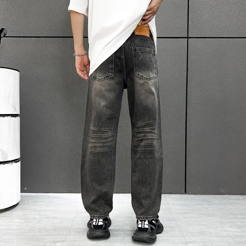 High quality fashion designer men's jeans black gray ripped jeans casual vintage pants baggy pants pantalones Hombre