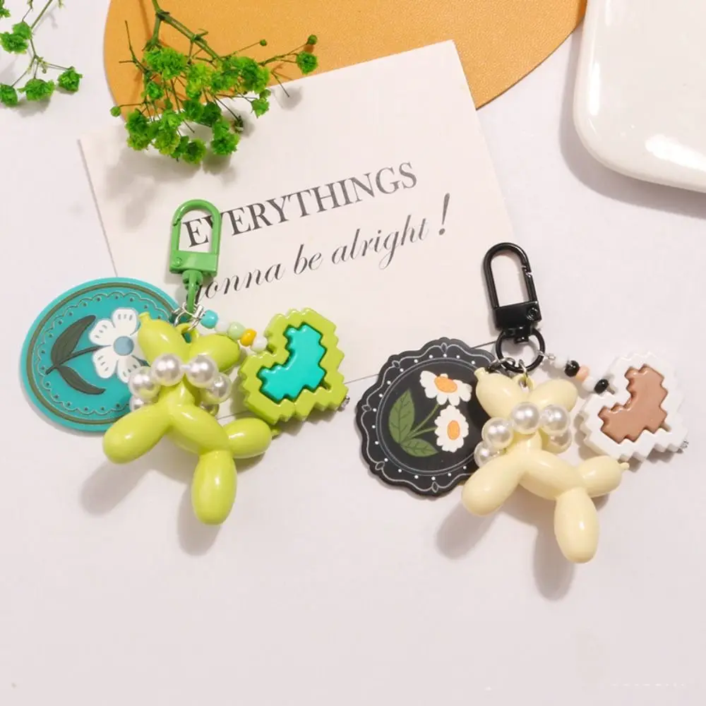 Unique Dog Balloon Puppy Keychain Pearl Acrylic Bow Key Ring Korean Style Candy Color Key Buckle Bag Charms Women