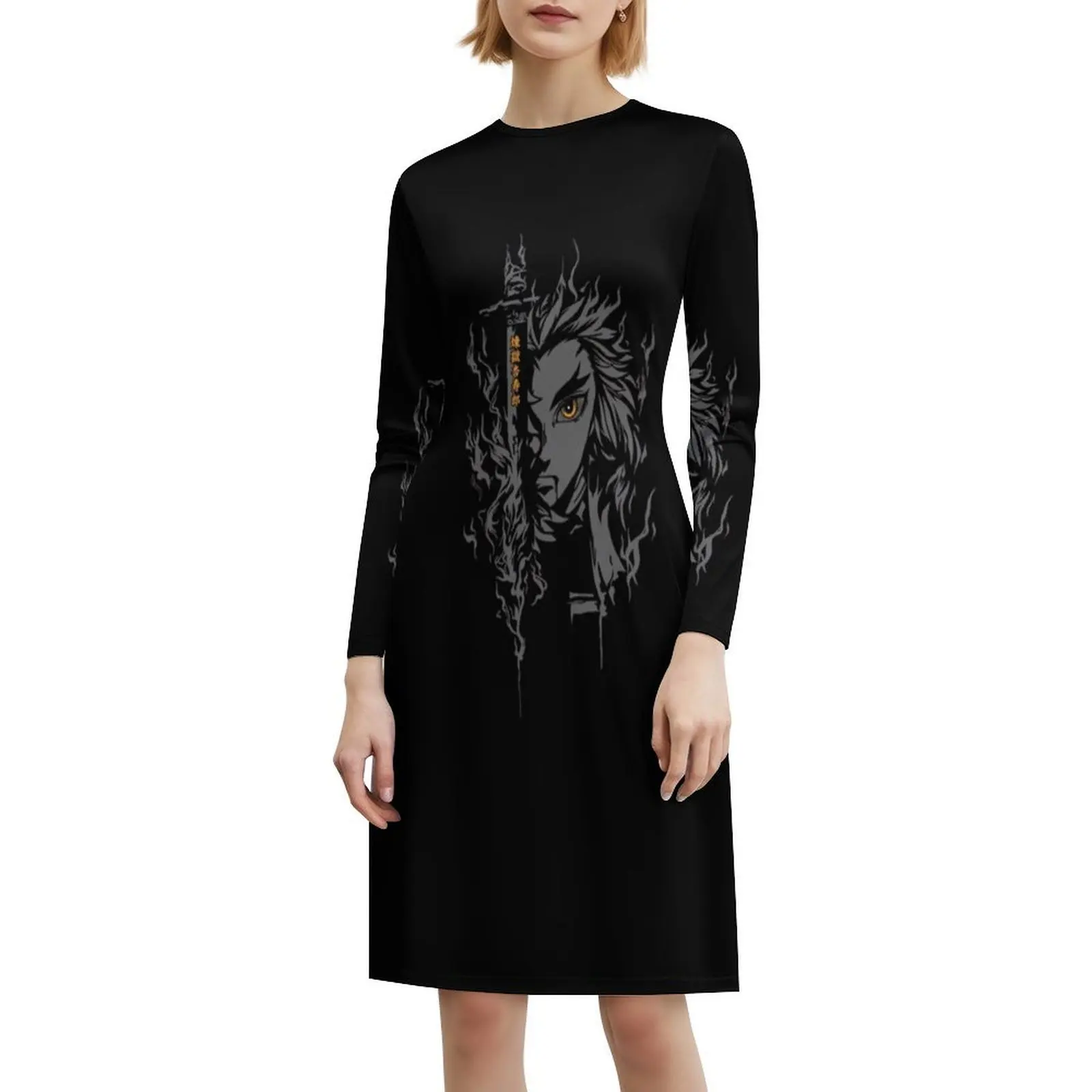 فستان بوهيمي عتيق من Flame Hashira بأكمام منتفخة أو خيارات بدون أكمام للنساء فستان شيطان كيميتسو نو يابا أنيمي مانغا #6