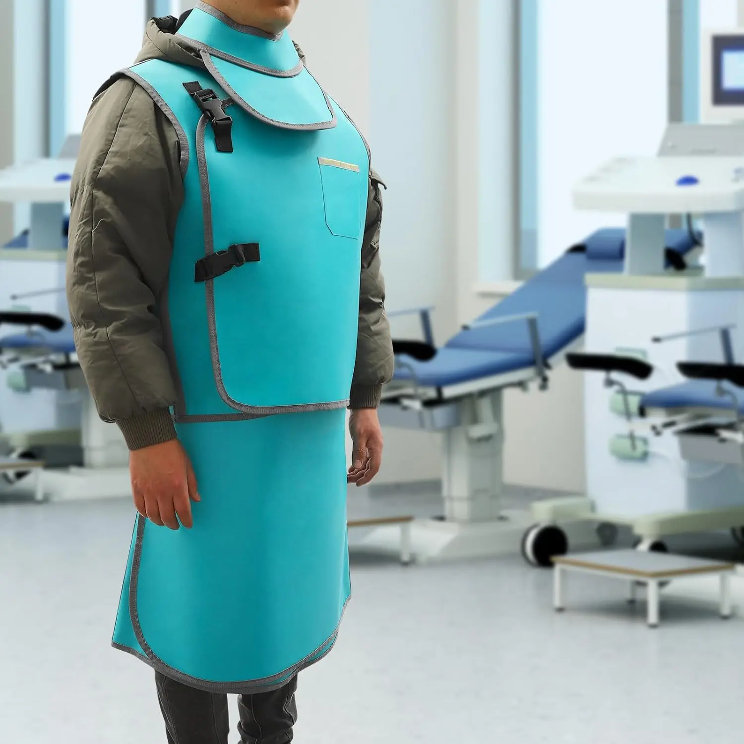 ผ้ากันเปื้อนห้องปฏิบัติการทันตกรรม 0.5mmpb พร้อมปลอกคอป้องกันตะกั่วป้องกันแสงทันตแพทย์ป้องกันรังสีเอกซ์สําหรับผู้ใหญ่